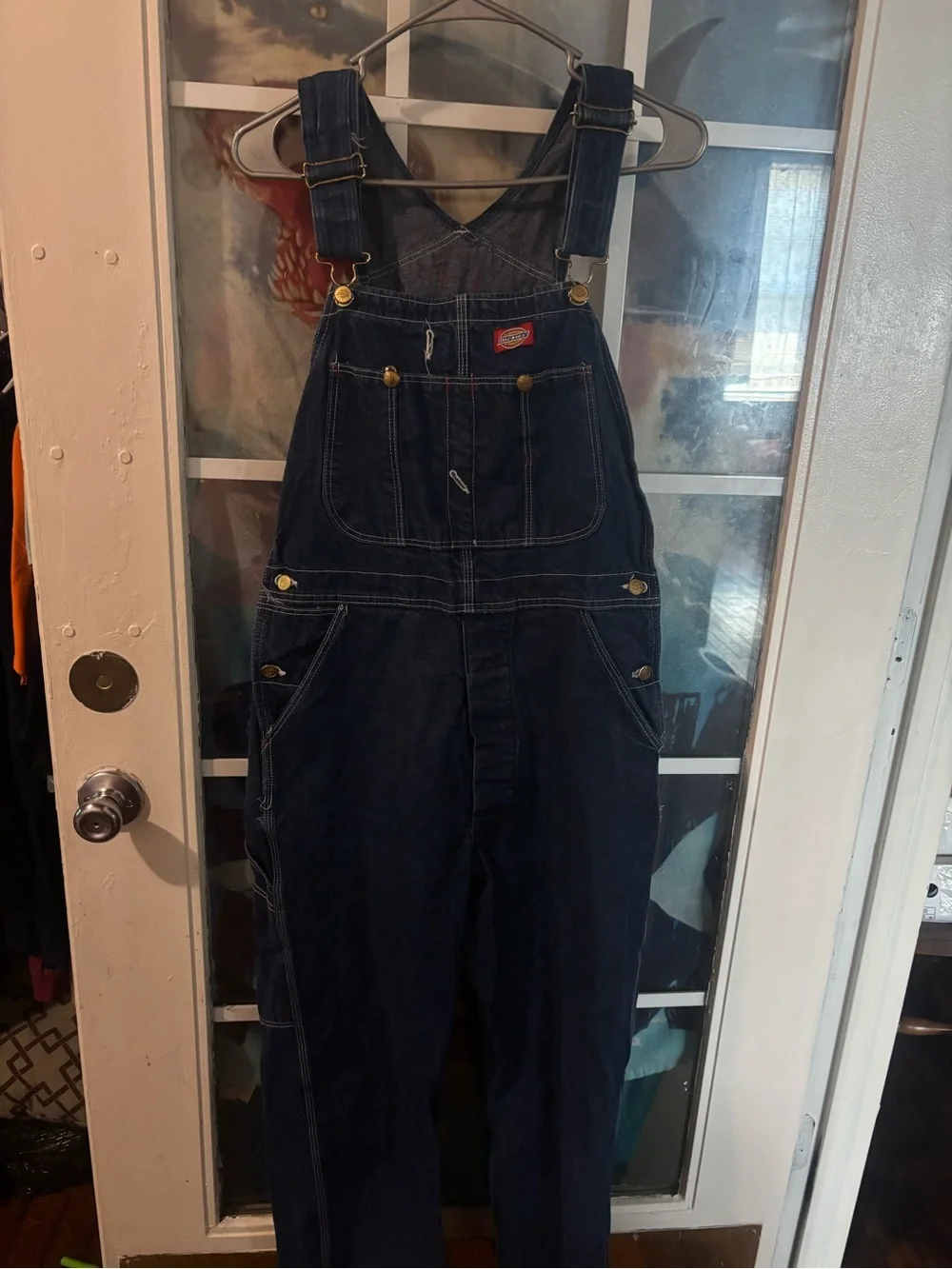 Dickies Men's Navy Blue Relaxed Denim Overalls